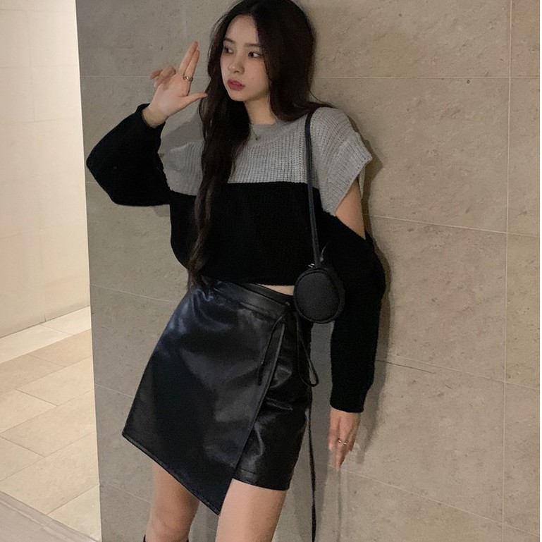 Áo Sweater Dáng Ngắn Hở Vai Kiểu Retro Hồng Kông Thời Trang Dễ Phối Đồ