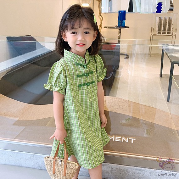 Đầm Kiểu Sườn Xám Tay Phồng Phong Cách Retro Đáng Yêu Thời Trang Hàn Quốc Cho Bé Gái