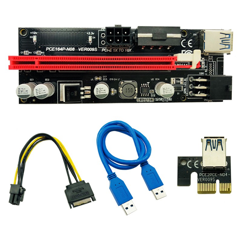 6Pcs Newest Ver009 Usb 3.0 Pci-E Riser Ver 009S Express 1X 4X 8X 16X Extender Riser Adapter Card Sata 15Pin to 6 Pin Power Cable