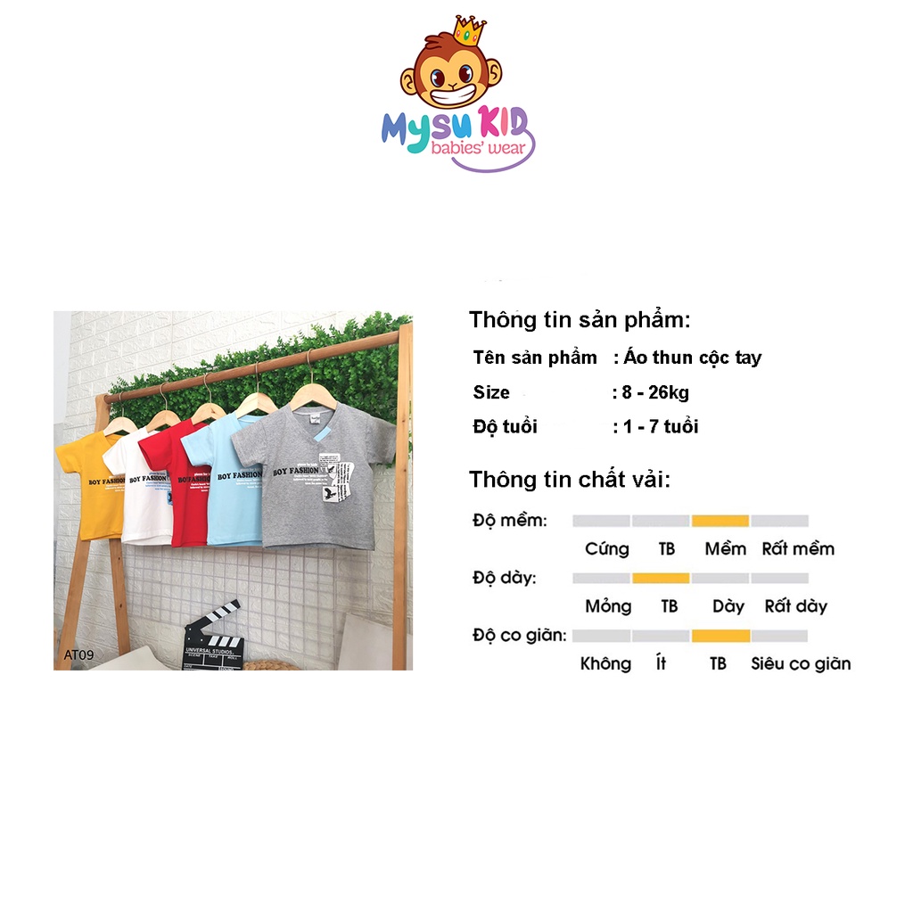 [COTTON 4 CHIỀU ] Áo thun bé trai cổ tim Mysu kids in PLASTISOL từ 8 đến 25kg AT09