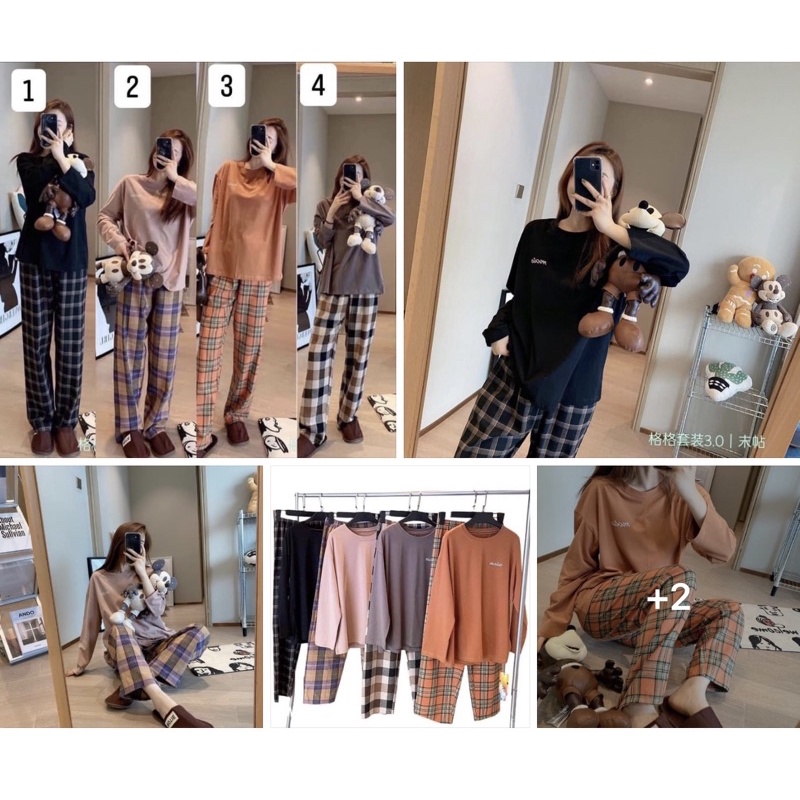 BỘ COTTON DÀI TAY QUẦN KẺ CARO | BigBuy360 - bigbuy360.vn