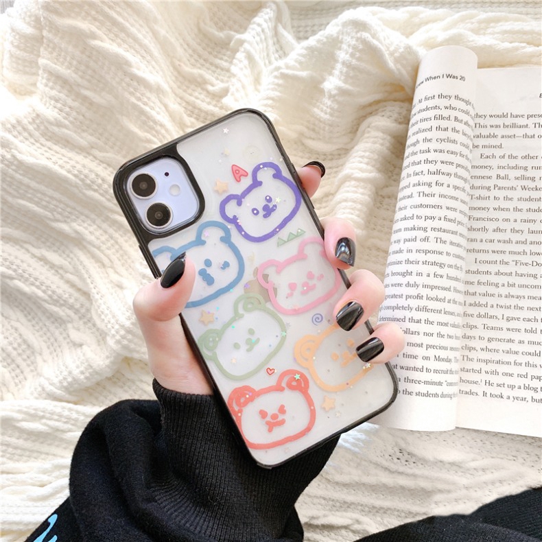 Ốp iphone - Ốp lưng viền Gấu vẽ tay kim tuyến 6/6plus/6splus/7/8/7plus/8plus/x/xs/xsmax/11/11promax- Awifi Case S3-7 | BigBuy360 - bigbuy360.vn