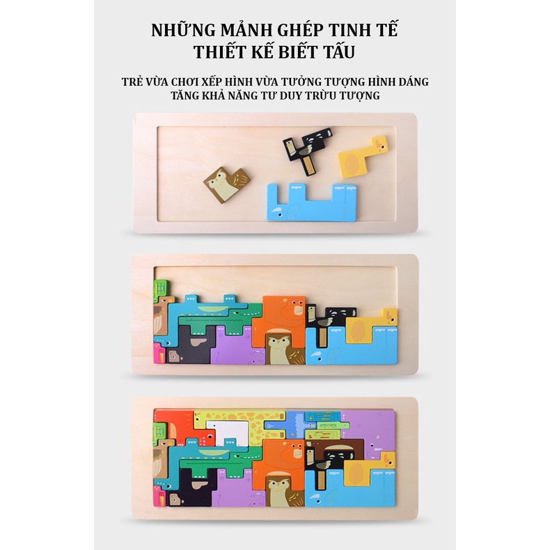 Bộ Đồ Chơi Xếp Hình Khối Bằng Gỗ Theo Chủ Đề Động Vật Và Giao Thông