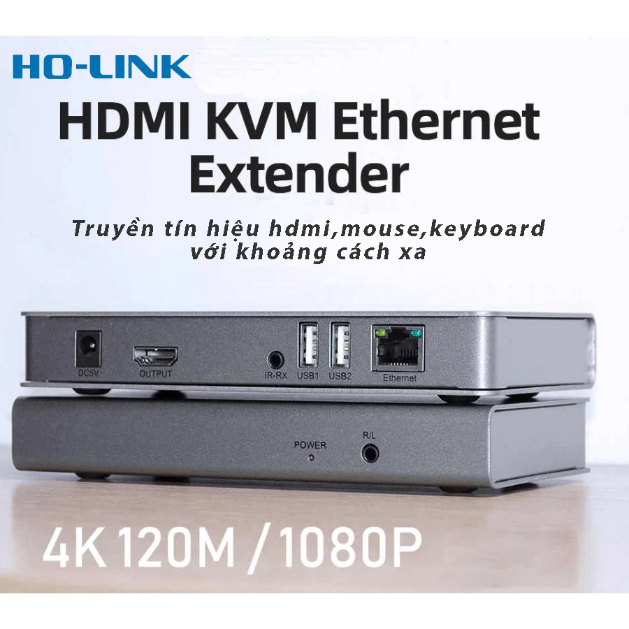 Hdmi sang lan - Bộ chuyển đổi kéo dài hdmi qua lan rj45 120m Ho-Link hỗ trợ UHD 4K, KVM Extender