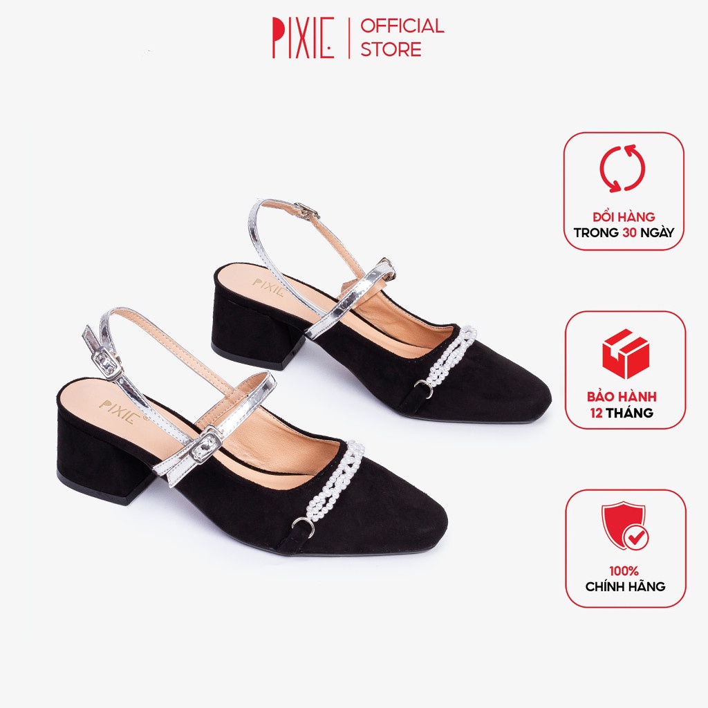 Giày Cao Gót 5cm Da Lộn Đính Xoàn Pixie X810