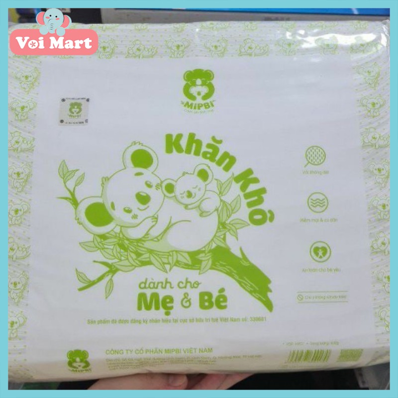 KHĂN VẢI KHÔ ĐA NĂNG CAO CẤP KHÁNG KHUẨN MIPBI BAO BÌ MỚI DÀNH CHO MẸ VÀ BÉ 600G