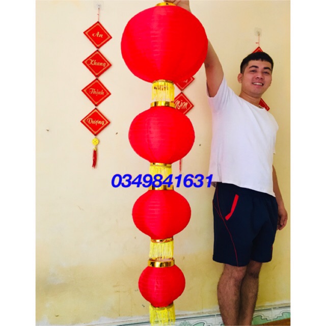 Đèn lồng vải tròn đỏ có tua D20/25/30/40cm trang trí tết, lễ hội ngoài trời