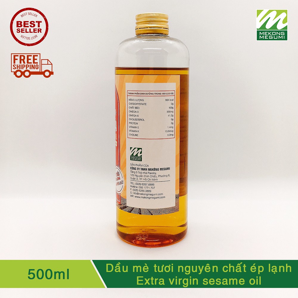 Dầu mè tươi nguyên chất ép lạnh MEKÔNG MEGUMI _ 500ml (Extra Virgin Sesame Oil)