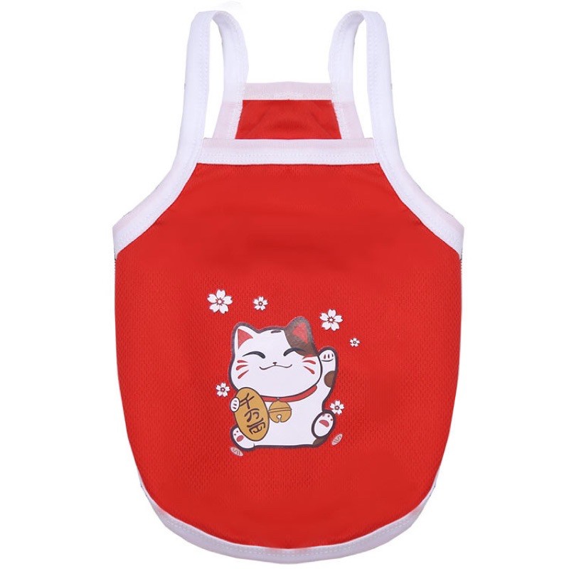 ÁO TẾT CHO CHÓ MÈO - ÁO HAI DÂY HÌNH MÈO MAY MẮN CHO THÚ CƯNG