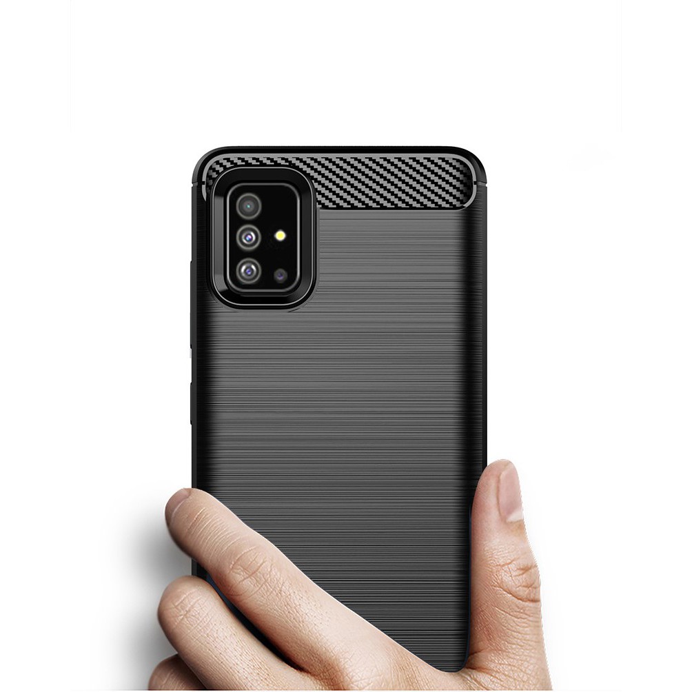 Samsung Galaxy A51 Ốp lưng chống sốc phay xước vân carbon hấp thụ nhiệt + Cường lực Full màn 9D cao cấp thế hệ mới
