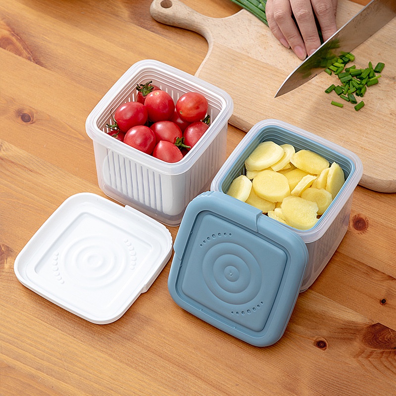 Set 2 hộp đựng bảo quản hành lá gừng tỏi ớt để tủ lạnh bằng nhựa 2 lớpSHOPEMTRANG07Hộp đựng rau củ quả có lỗ thoát