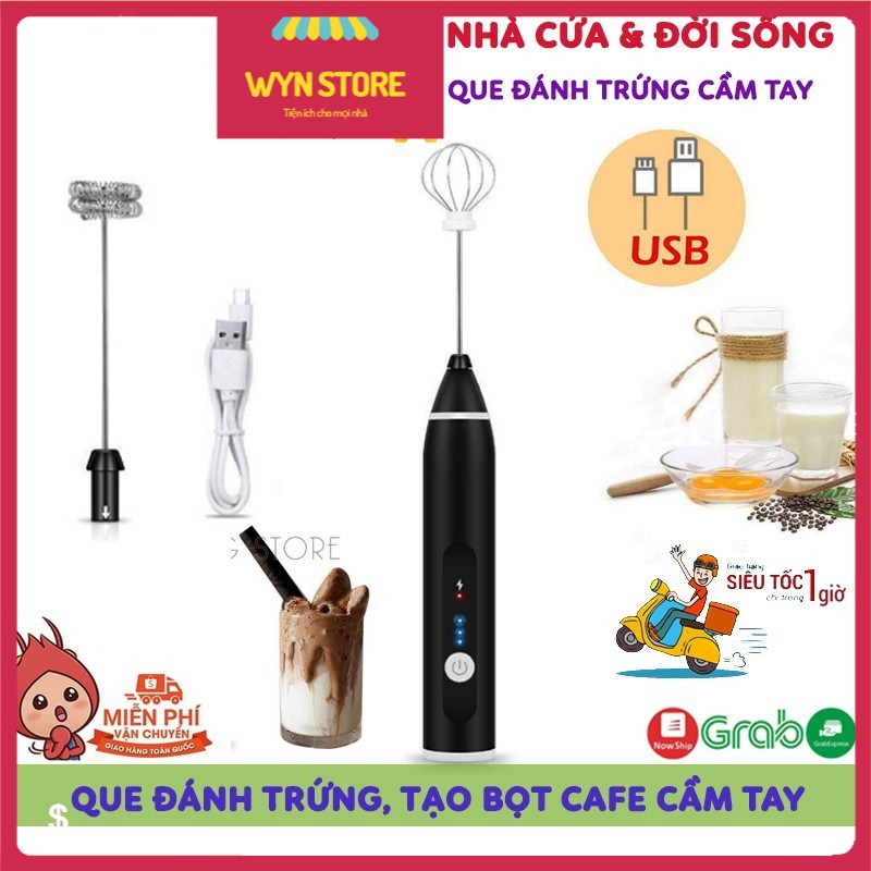 Máy Đánh Trứng 💝𝐅REE 𝐒𝐇𝐈𝐏💝 Que Tạo Bọt Cà Phê Cầm Tay Chạy Điện Sạc USB 3 Tốc Độ Siêu Tiện Lợi, Bảo Hành 6 Tháng