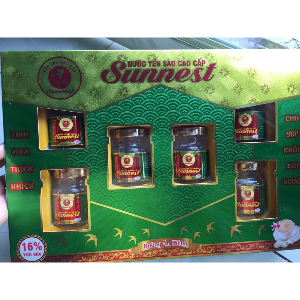 Hộp Cao cấp yến sào Sunnest đường ăn kiêng 16% yến 6 lọ x 70ml