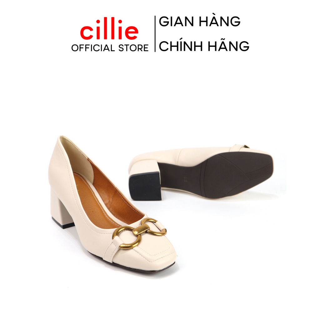 Giày cao gót nữ mũi vuông đính khoá sang trọng gót trụ 5cm đi làm công sở đi chơi Cillie 1119
