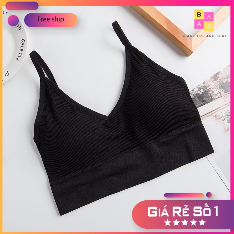 Áo bra hở vai khoét chữ u, áo bralette thun len tăm tập gym, yoga BAS016