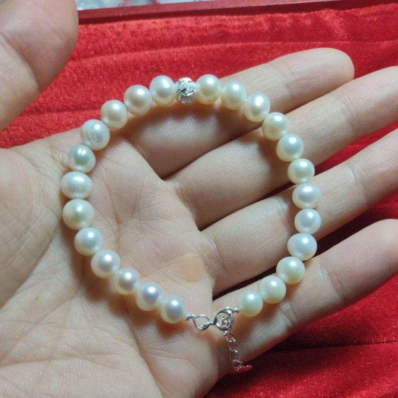 Vòng tay trai nuôi nước ngọt mix bi bạc