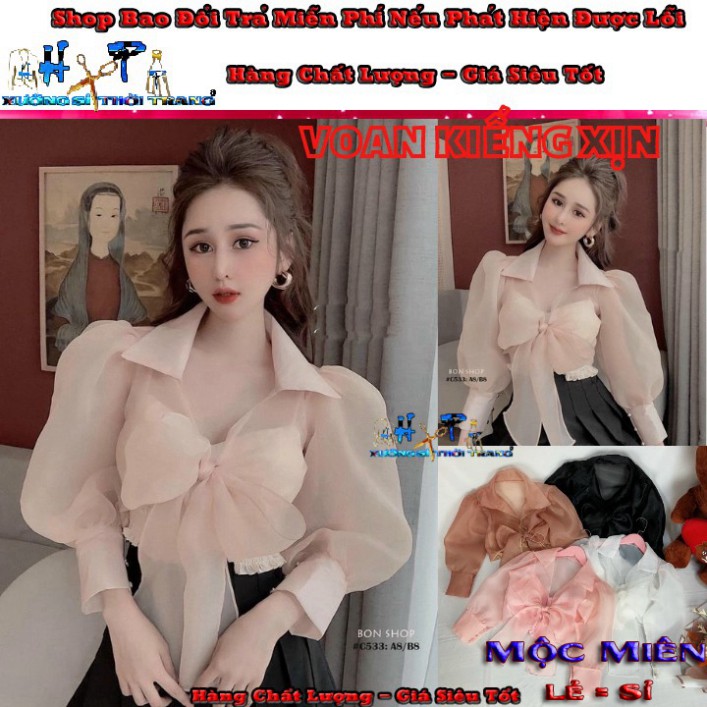 Set áo kiểu voan kiếng siêu xinh thắt nơ mẫu mới thời trang 2020 -New