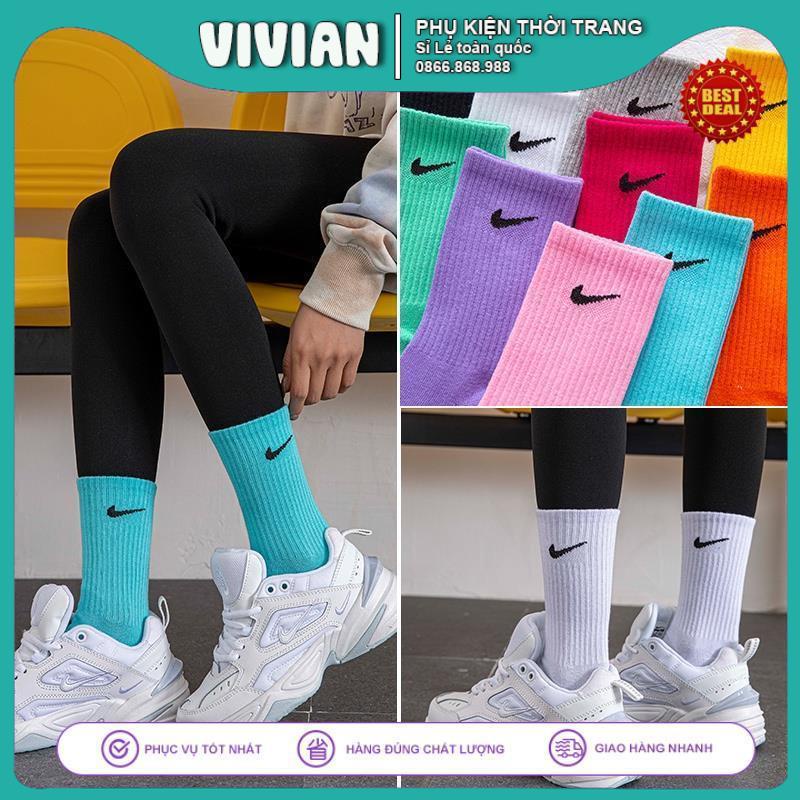 Vớ NIKE cổ cao nhiều màu[ Hộp 5 đôi ] Tất thời trang cao cấp, Phong cách thể thao Vintage