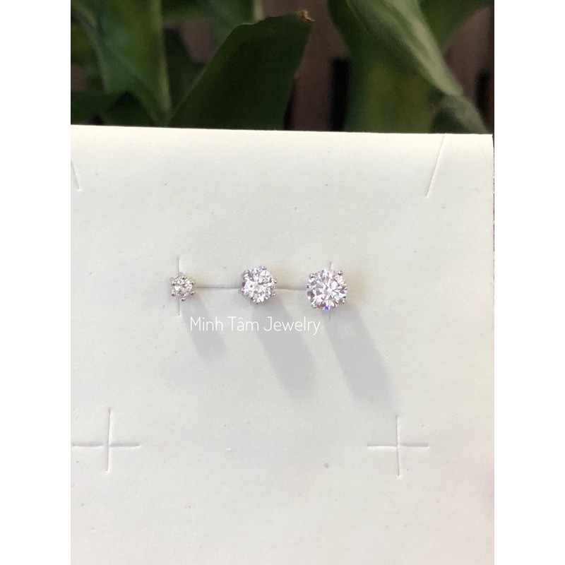 Bông tai nụ bạc S925 xi bạch kim,Khuyên tai nụ 6 chấu bạc 925 cao cấp-Minh Tâm Jewelry