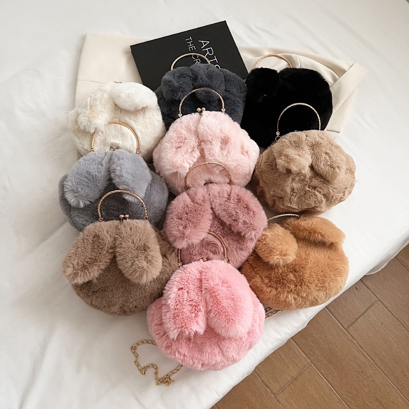 Túi Xách Đeo Vai Phủ Bông Hình Tai Thỏ Thời Trang Mùa Thu 2022 Dành Cho Nữ