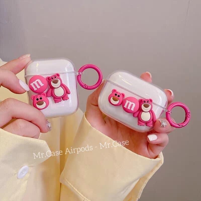 Case Airpods 1/2/3/Pro Vỏ Tai Nghe Hình Gấu Hồng Trong Dẻo Cực Xinh - Mr.Case AirPods