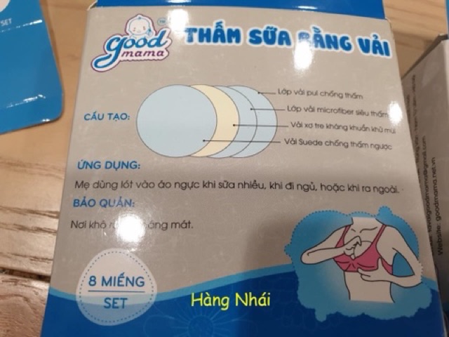 Miếng lót thấm sữa bằng vải Goodmama giặt được hộp 8 miếng