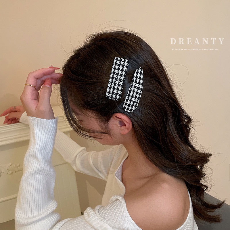 Kẹp Tóc Họa Tiết Caro Phong Cách Hàn Quốc Đơn Giản Thời Trang Thu Đông