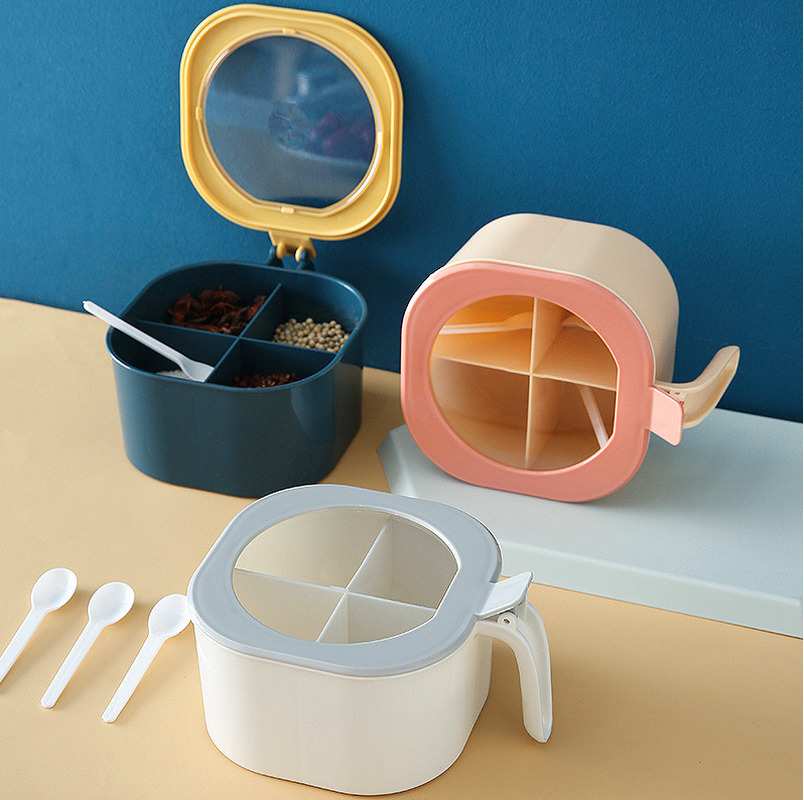 Hộp đựng gia vị nhà bếp kèm nắp đậy và muỗng tùy chọn màu sắc