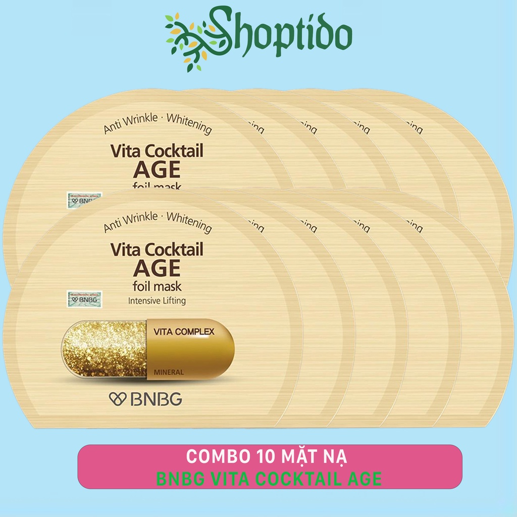Combo 10 mặt nạ BNBG ngừa lão hóa, nâng cơ Vita cocktail age foil mask 30ml NPP Shoptido