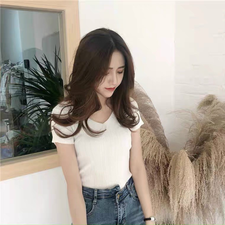 Áo len tăm croptop cổ tim trơn co giãn tốt nhiều màu siêu đẹp LT01