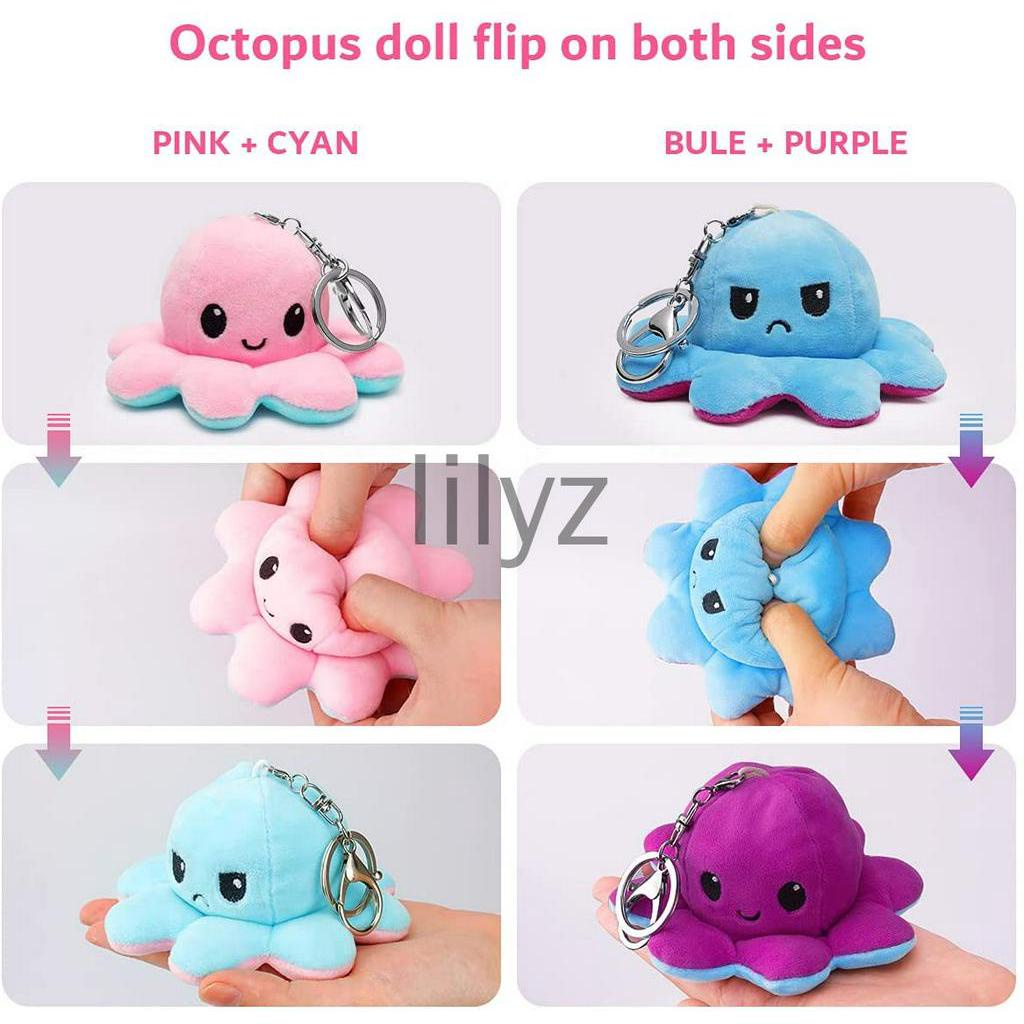 [Hàng Có Sẵn] Móc Khóa Búp Bê Nhồi Bông Hai Mặt Hình Bạch Tuộc Hoạt Hình Có Thể Đ