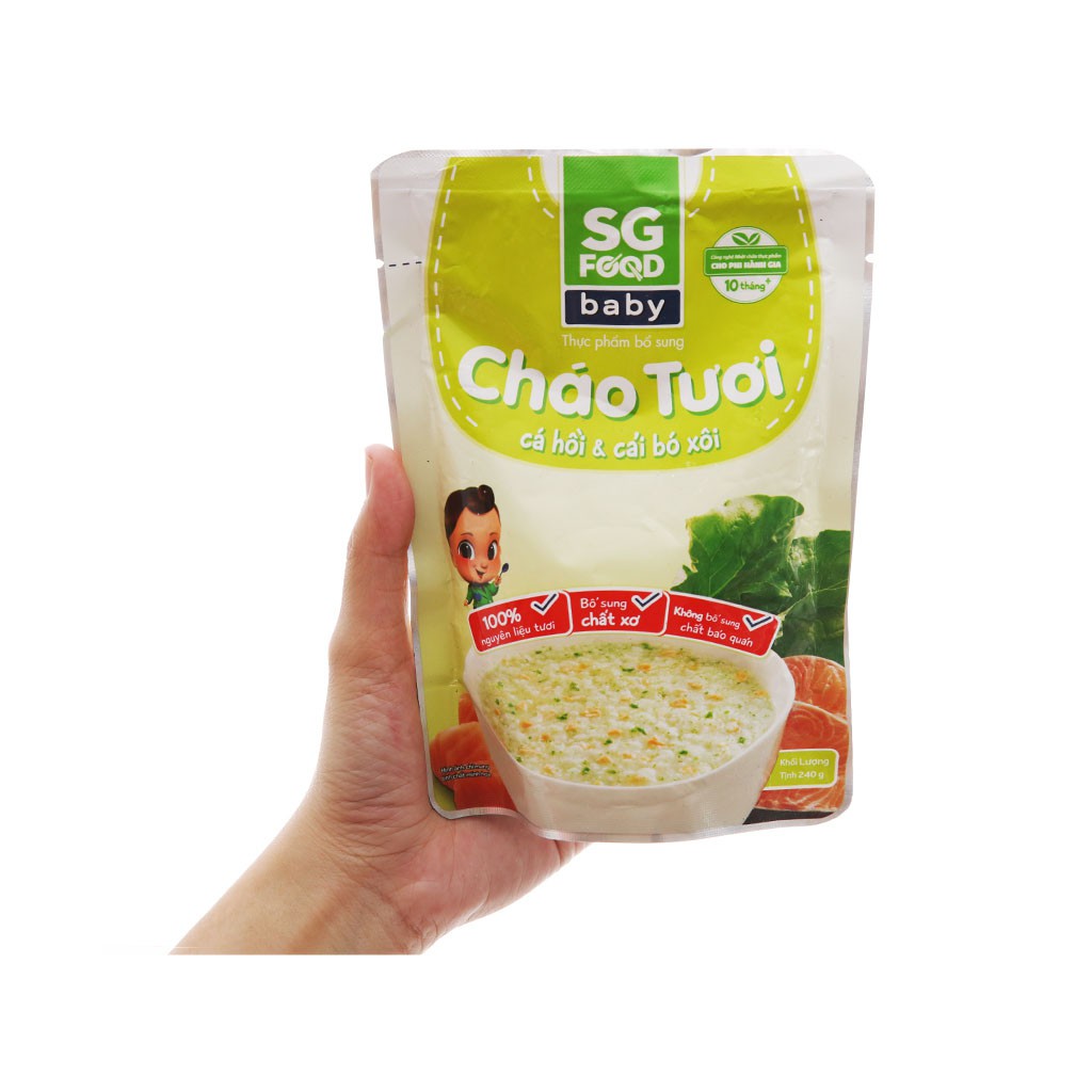 [CHÍNH HÃNG] Cháo Tươi SG Food Baby Cá Hồi &amp; Cải Bó Xôi Gói 240g (Tươi ngon như mẹ nấu)