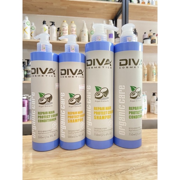 Cặp Dầu Gội Xả Phục Hồi Giữ Màu DIVA 750ml, Phục Hồi Tóc Hư Tổn, Trả Lại Mái Tóc Mềm Mượt