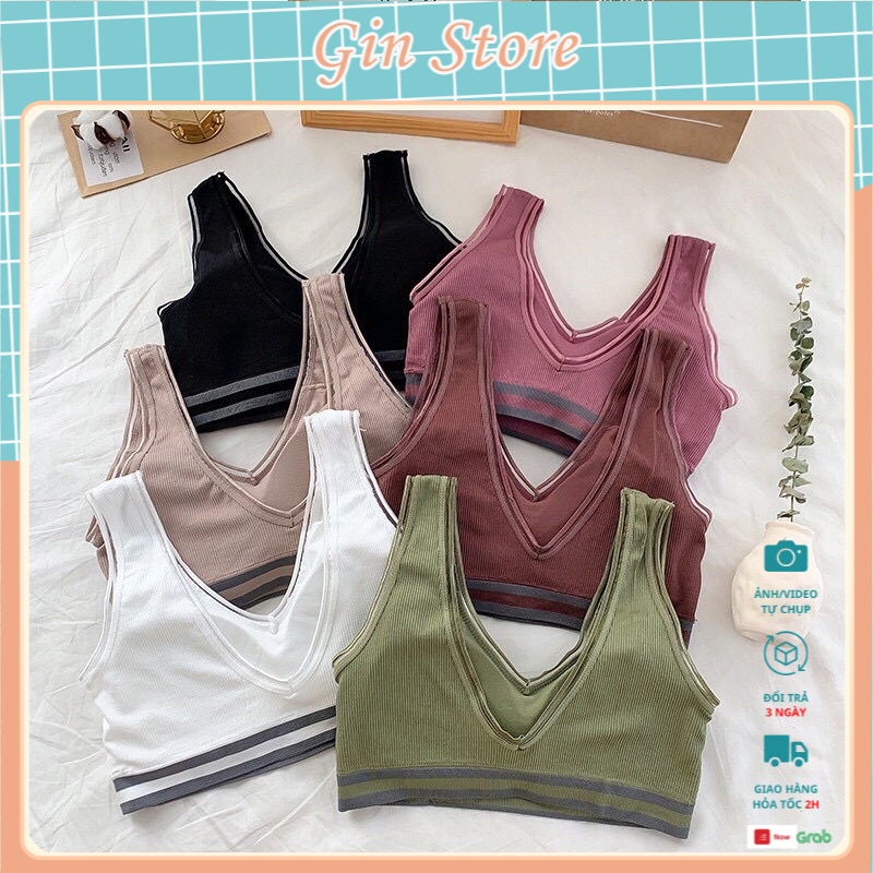 Áo Ngực nữ . Áo Bra chất cotton gân tăm siêu đẹp . Áo bra ba lỗ bản dây to cổ chữ V phối viền siêu đẹp