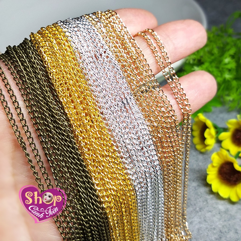 Xích nhỏ 5 màu Vàng, Bạc, Vàng tây, Đen, Đồng - Nguyên liệu làm handmade, trang sức cổ trang (Giá bán 1 mét)