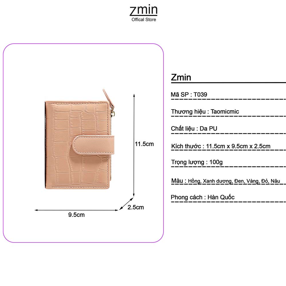 Ví bóp nữ ngắn mini cầm tay Zmin, chất liệu da PU cao cấp - V039