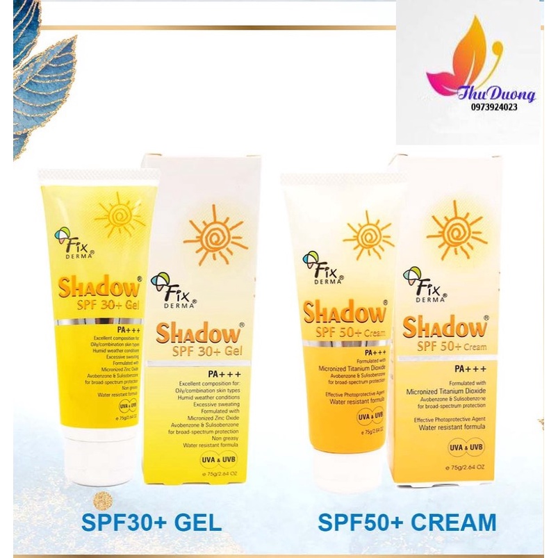 Kem chống nắng da mặt Fixderma Shadow SPF50 Cream SPF 30 Gel (75g)_HÀNG NHẬP KHẨU CHÍNH HÃNG