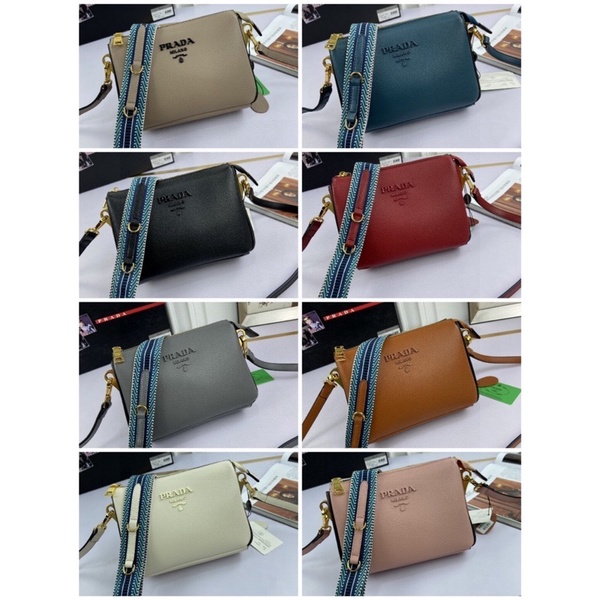 Túi đeo chéo nữ da thật chữ thương hiệu Prada cao cấp màu trơn nhiều màu