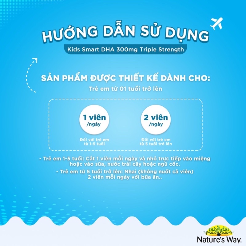 Viên Uống Nature's Way Kids Smart DHA 300mg Triple Strength Tăng Cường Sự Phát Triển Của Trẻ 50 Viên
