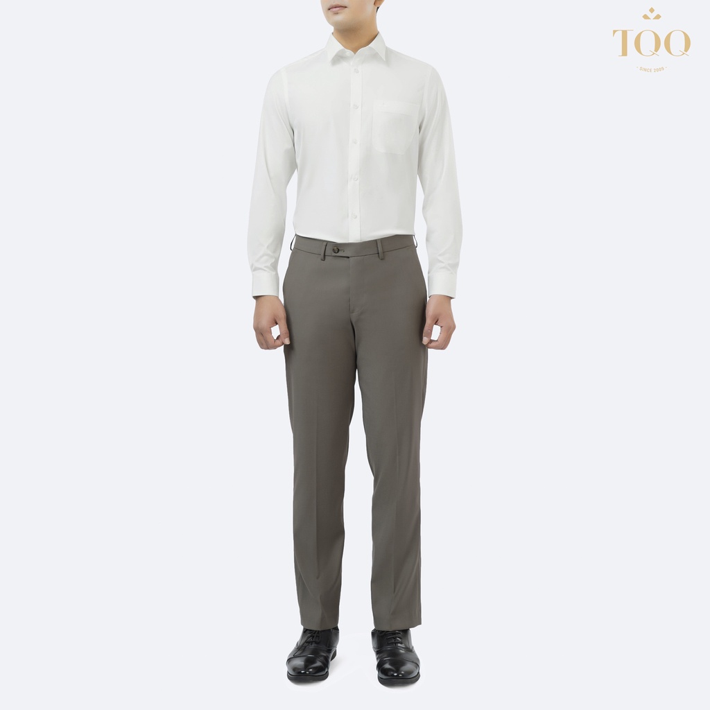 Áo sơ mi công sở nam dài  tay TQQ dáng ôm nhẹ M91CS màu trắng kem vải áo Bamboo chống nhăn có co dãn mặc thoải mái