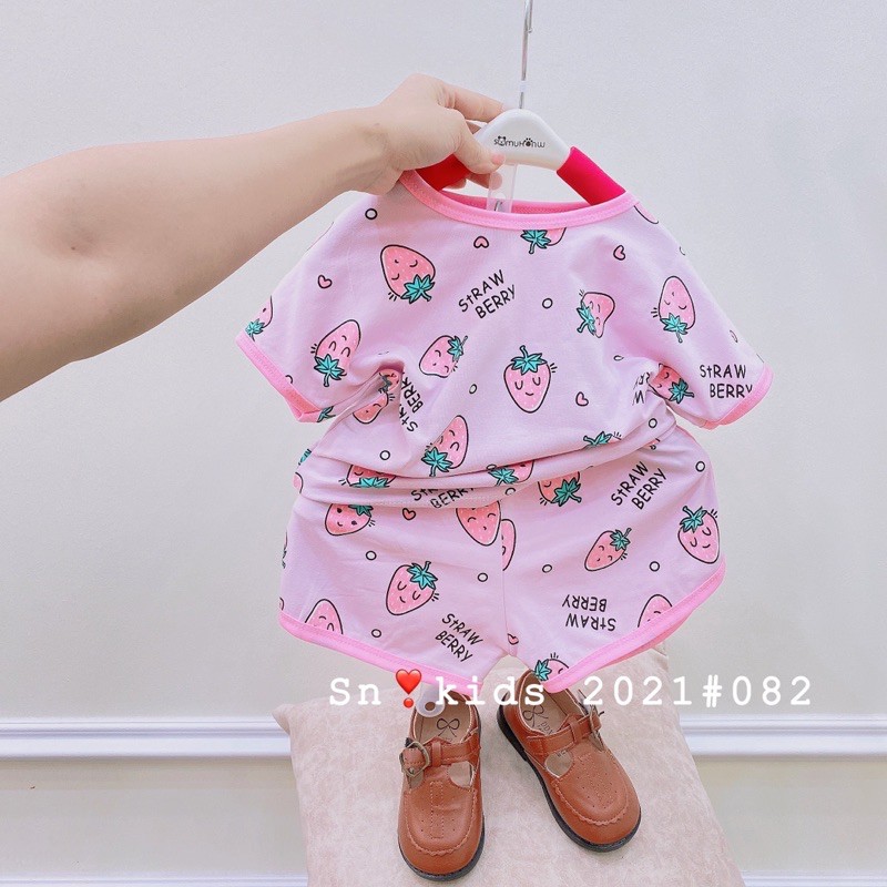 sét bộ cotton hình may viền bé gái