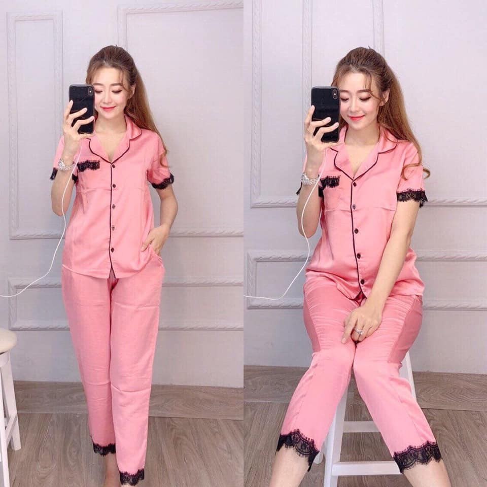 Set  Đồ Bộ Pizama Nữ Mặc Nhà Lụa Cao Cấp Phối Ren Cực Đẹp Cực Sang Kèm Hình Thật Tự Chụp