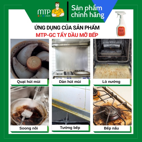 Tẩy dầu mỡ bếp hiệu quả an toàn MTP-GC tẩy sạch lưới lọc máy hút mùi, mặt bếp ga, lò chiên không dầu. Chai 500ml