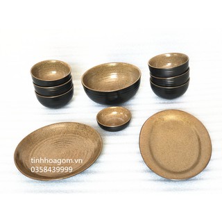 Bộ bát đĩa ăn 10 món men cổ Bát Tràng