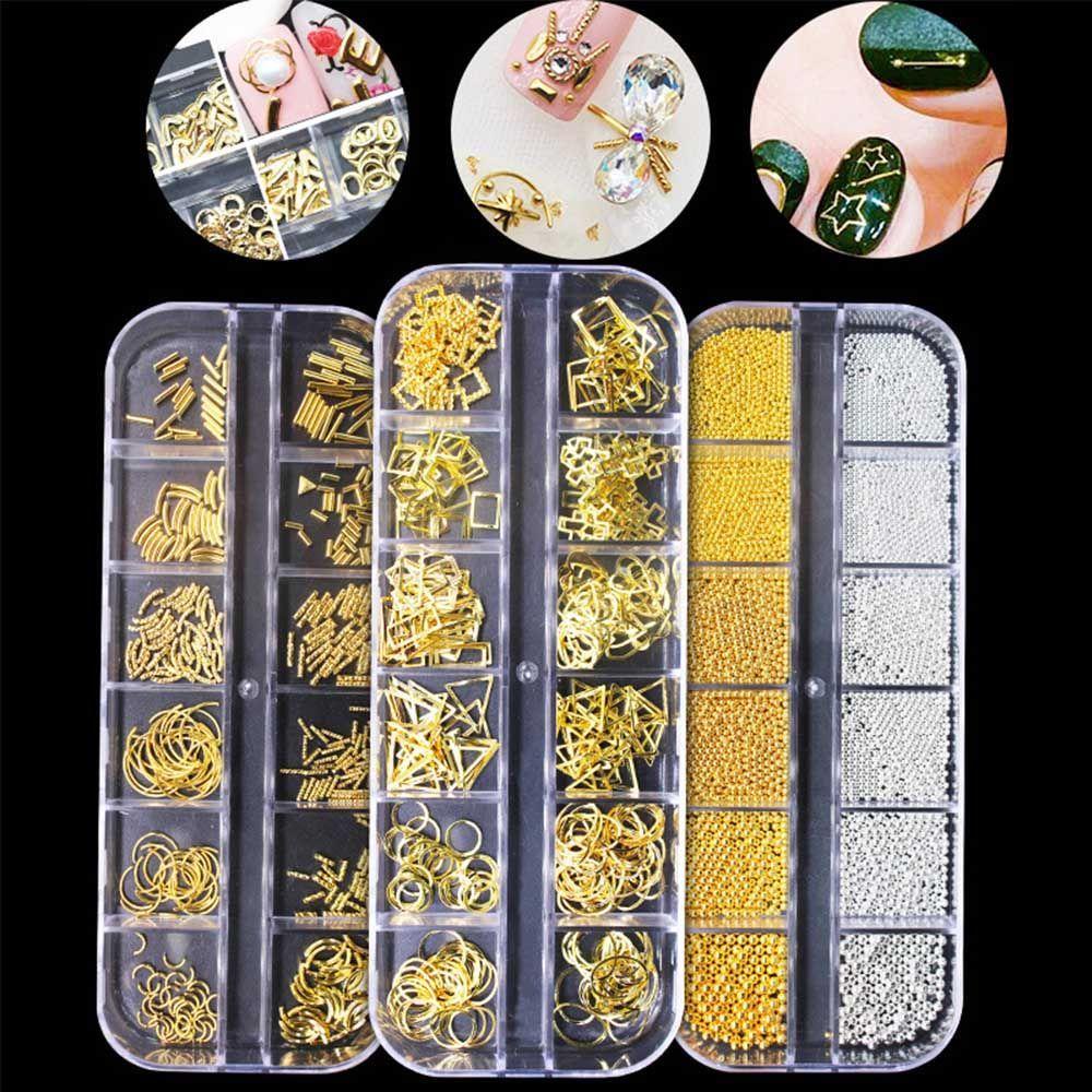 [Hàng mới về] Phụ kiện trang trí móng 3d đính kim sa hình chữ thập/ oval/ chữ nhật khung kim loại rỗng sáng tạo DIY