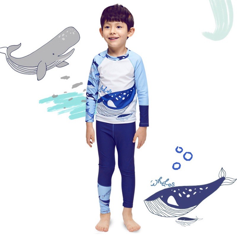 Bộ đồ bơi áo dài tay, quần dài dành cho bé trai whales (ko kèm mũ bơi) mã C39