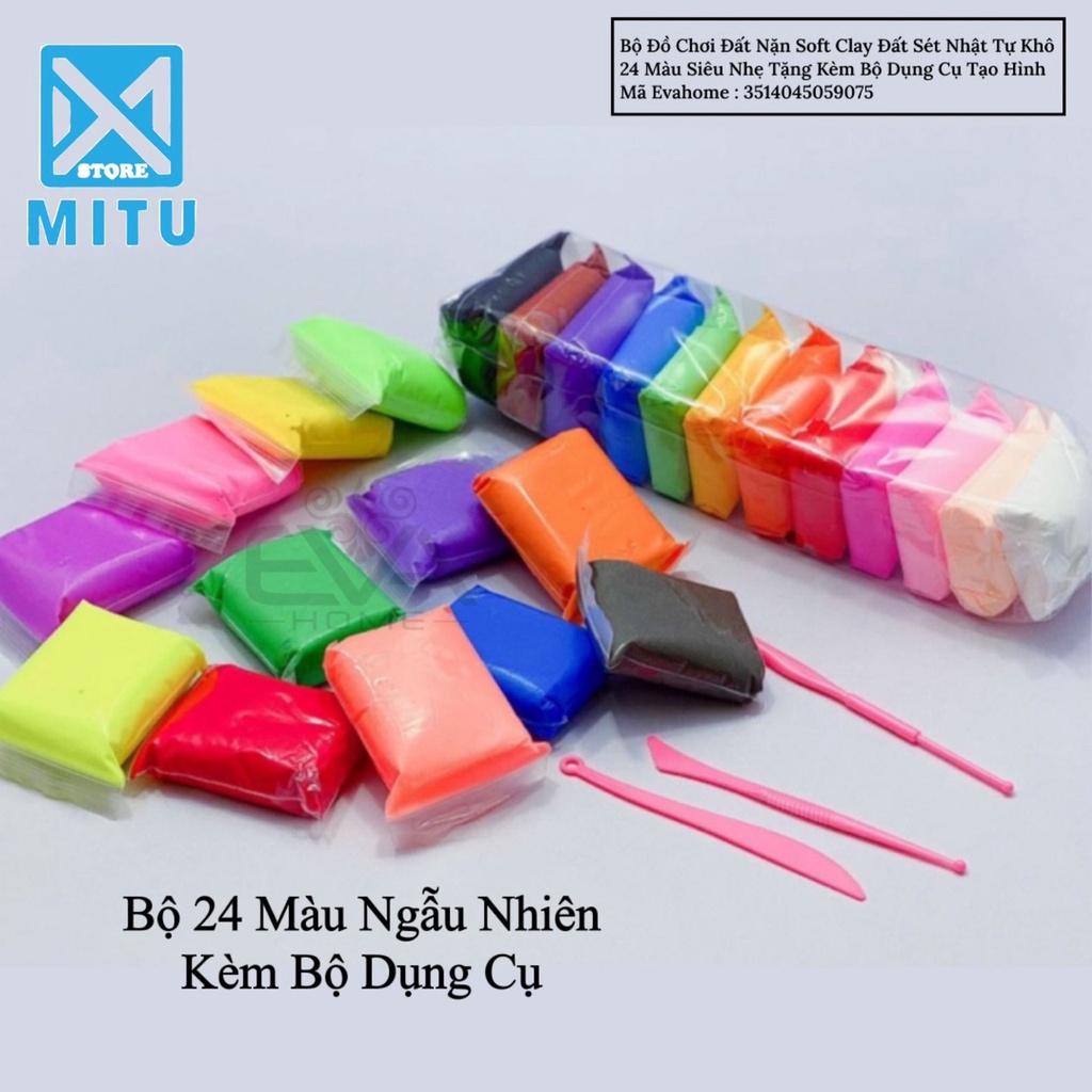 Bộ Đồ Chơi Đất Nặn Soft Clay Đất Sét Nhật Tự Khô 24 Màu Siêu Nhẹ Tặng Kèm Bộ Dụng Cụ Tạo Hình