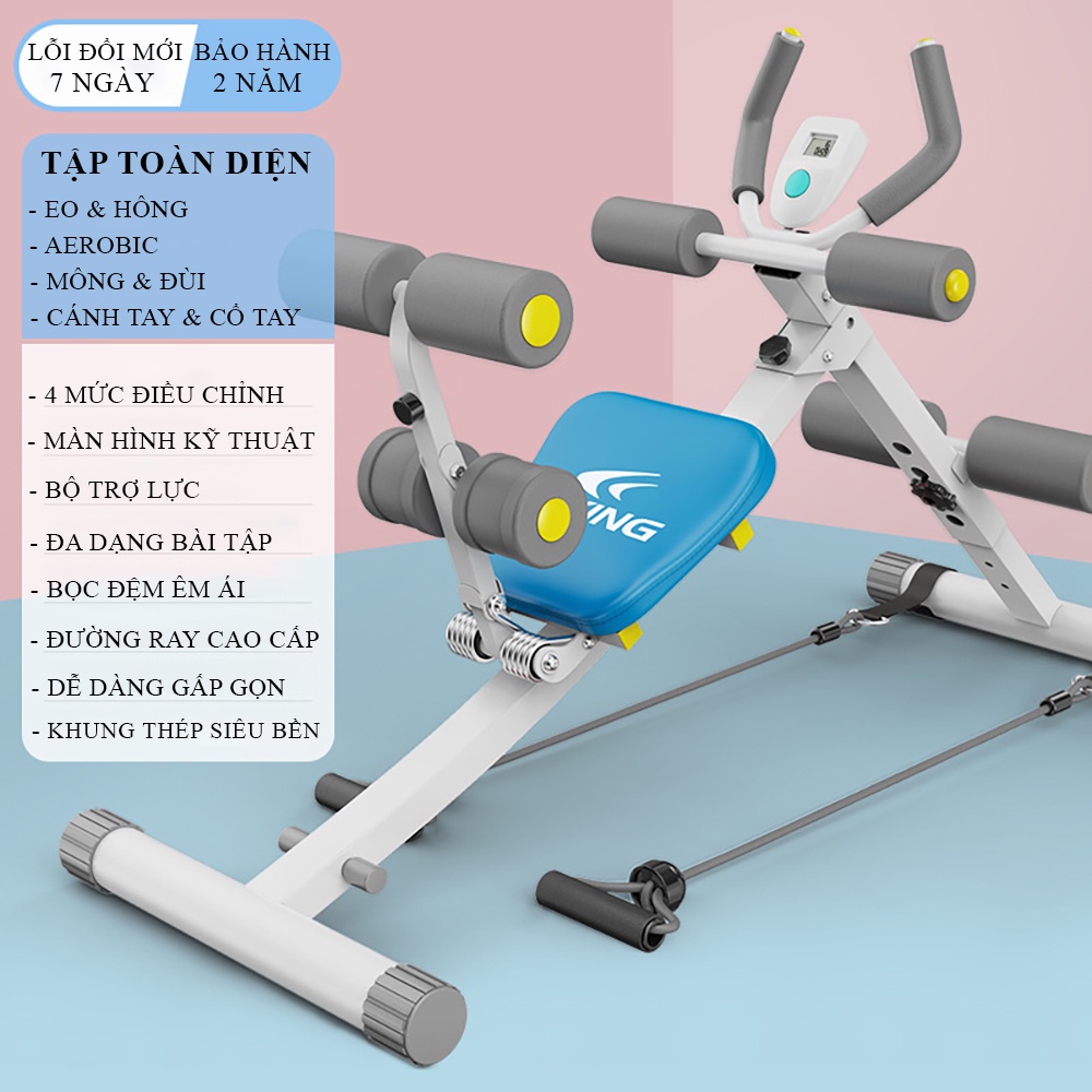 Máy tập cơ bụng đa năng- Máy tập gym tại nhà, dụng cụ tập thể dục đa năng- Chất liệu thép chịu lực