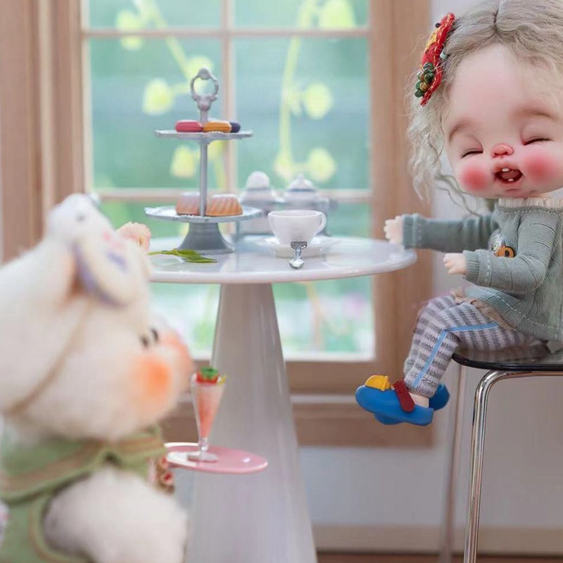 Set 2 Bàn Trà Mini Màu Đen Tỉ Lệ 1/6 Trang Trí Nhà Búp Bê