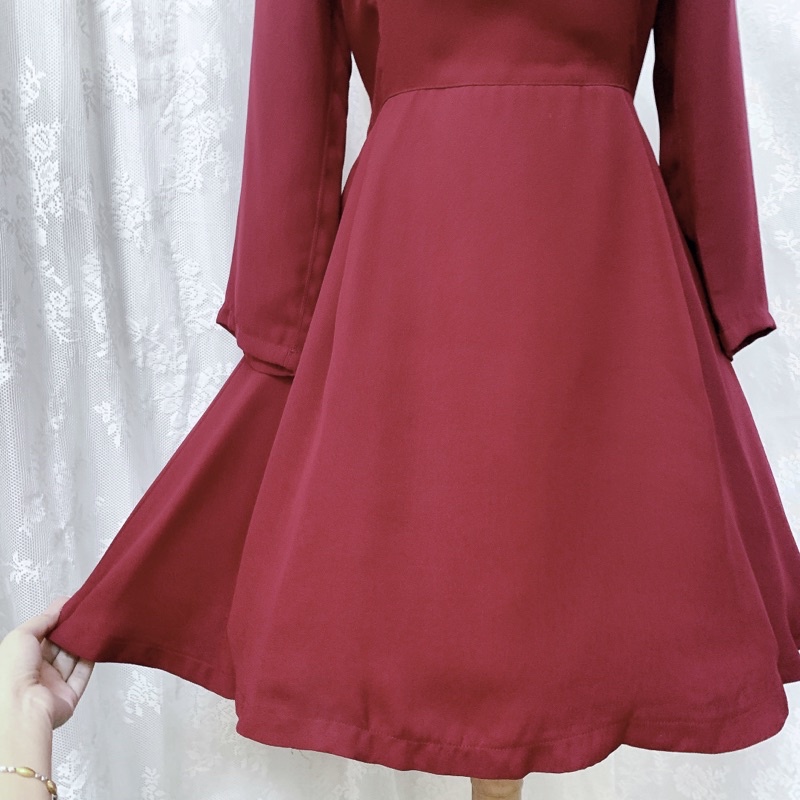 Đầm voan Nhật The Emporium đính chữ trắng viền bèo cổ